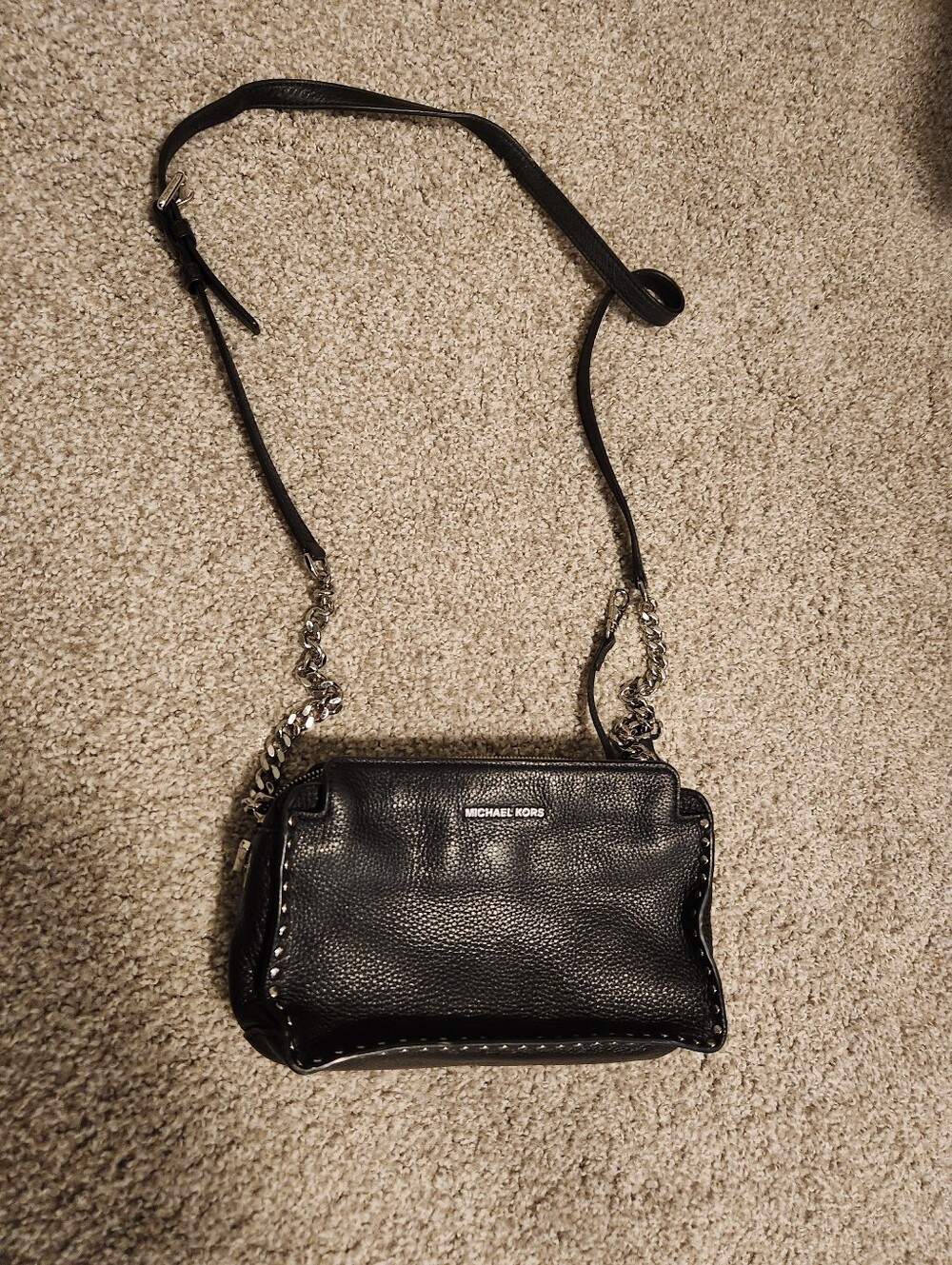 Michael Kors Black Pebbled Leather Chain-Strap Crossbody